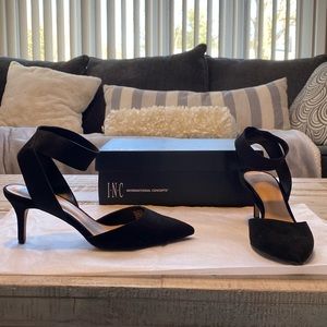 INC “Laylonif” ankle wrap heels